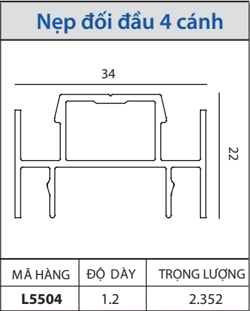 C5504 - Nẹp đối đầu 4 cánh lùa hệ 55