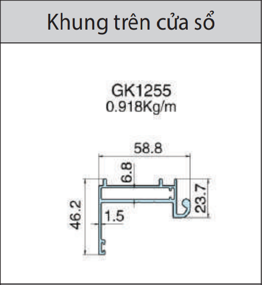 GK1255 - Khung trên cửa sổ mặt dựng lộ đố xingfa hệ 65