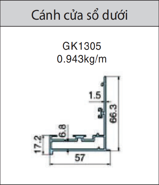 GK1305 - Cánh cửa sổ dưới mặt dựng giấu đố xingfa hệ 65