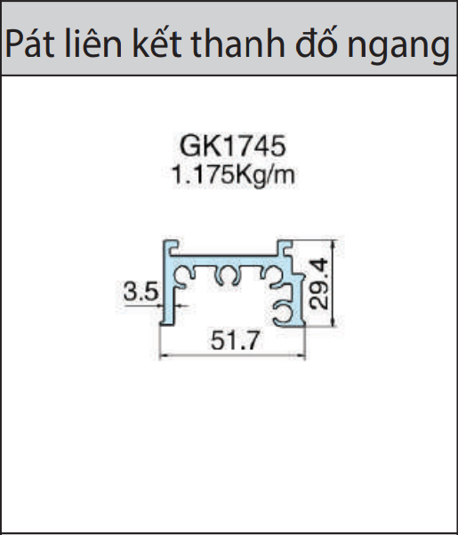 GK1745 - Pát liên kết thanh đố ngang mặt dựng giấu đố xingfa hệ 65