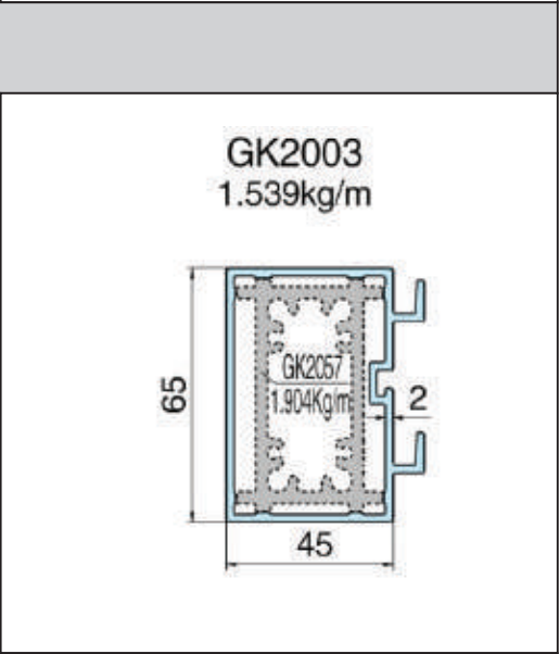 GK2003 - Thanh đố ngang 45 x 65 mặt dựng giấu đố xingfa hệ 65