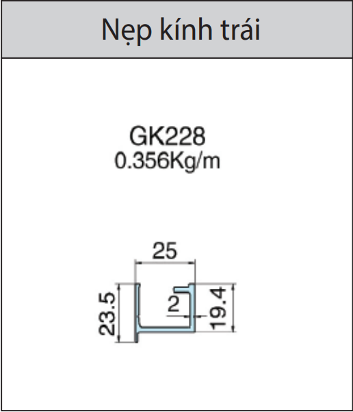 GK228 - Nẹp kính trái mặt dựng giấu đố xingfa hệ 65