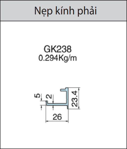 GK238 - Nẹp kính phải mặt dựng giấu đố xingfa hệ 65