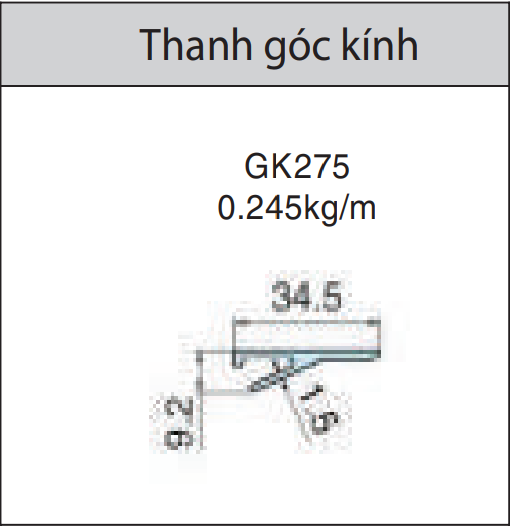 GK275 - Thanh góc kính mặt dựng giấu đố xingfa hệ 65