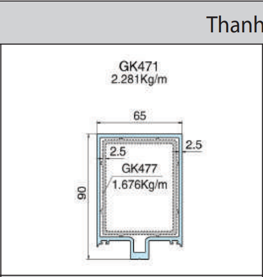 GK471 - Thanh đố đứng 65 x 90 mặt dựng lộ đố xingfa hệ 65