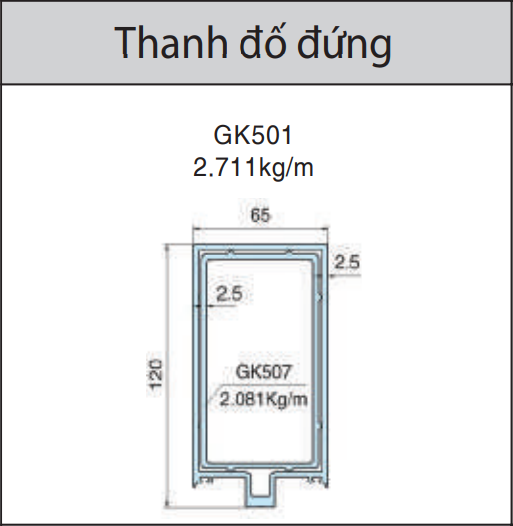 GK501 - Thanh đố đứng 65 x 120 mặt dựng lộ đố xingfa hệ 65