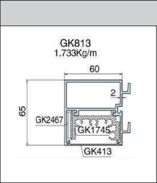 GK813 - Thanh đố ngang 60 x 65 mặt dựng giấu đố xingfa hệ 65