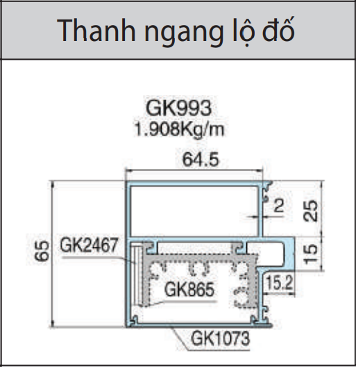 GK993 - Thanh ngang lộ đố mặt dựng lộ đố xingfa hệ 65