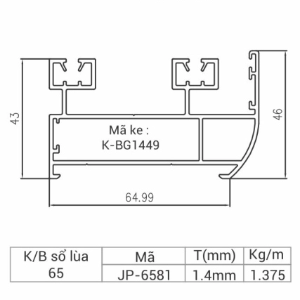JP-6581 - Khung bao cửa sổ lùa 65