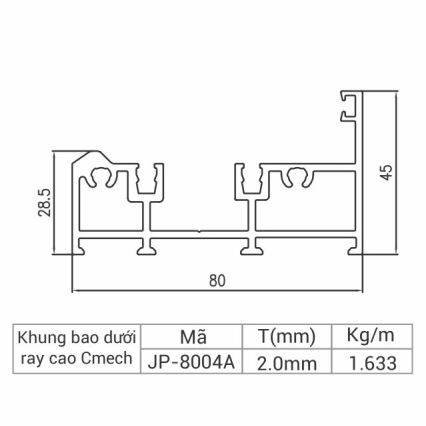 JP-8004A - Khung bao dưới xếp trượt ray cao 80 dùng Cmech