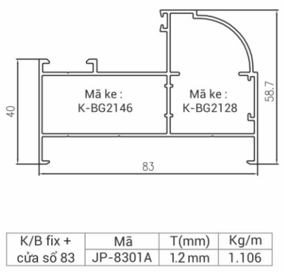 JP-8301A - Khung bao Fix + cửa sổ hệ 83 dày 1.2mm