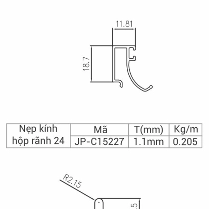 JP-C15227 - Nẹp kính hộp rãnh 24 hệ 115