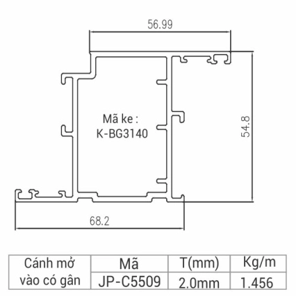 JP-C5509 - Cánh cửa đi mở vào có gân 55