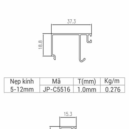 JP-C5516 - Nẹp lớn kính 5 - 12mm 55