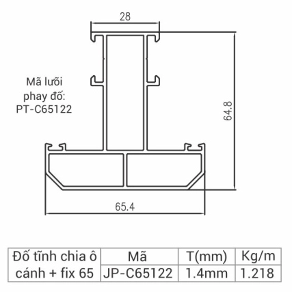JP-C65122 - Đố tĩnh chia ô cánh + fix 65