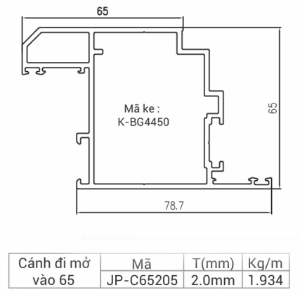 JP-C65205 - Cánh cửa đi mở vào 65