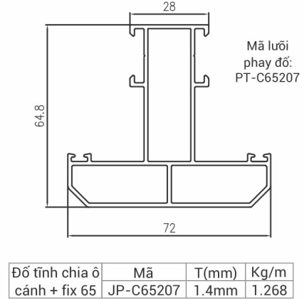 JP-C65207 - Đố tĩnh chia ô cánh + fix 65