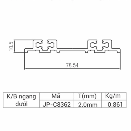 JP-C8362 - Khung bao ngang dưới 2 ray 83