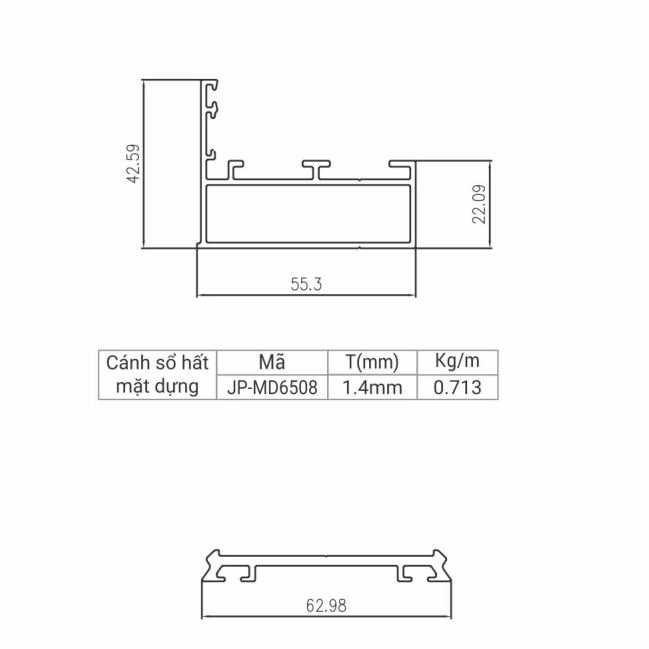 JP-MD6508 - Cánh cửa sổ hất mặt dựng