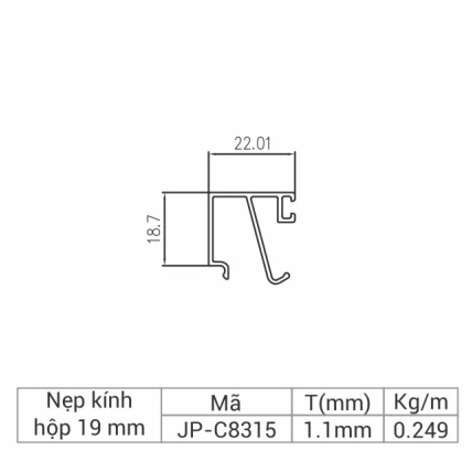 JP-C8315 - Nẹp kính hộp 19mm hệ 83