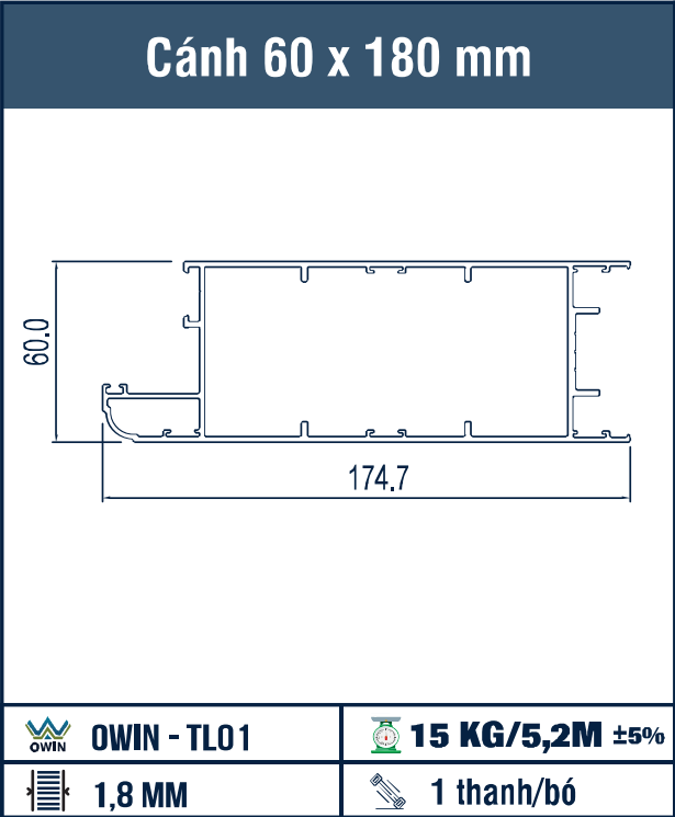 OWIN-TL01 - Cánh 60 x 180 mm dài 5,2m