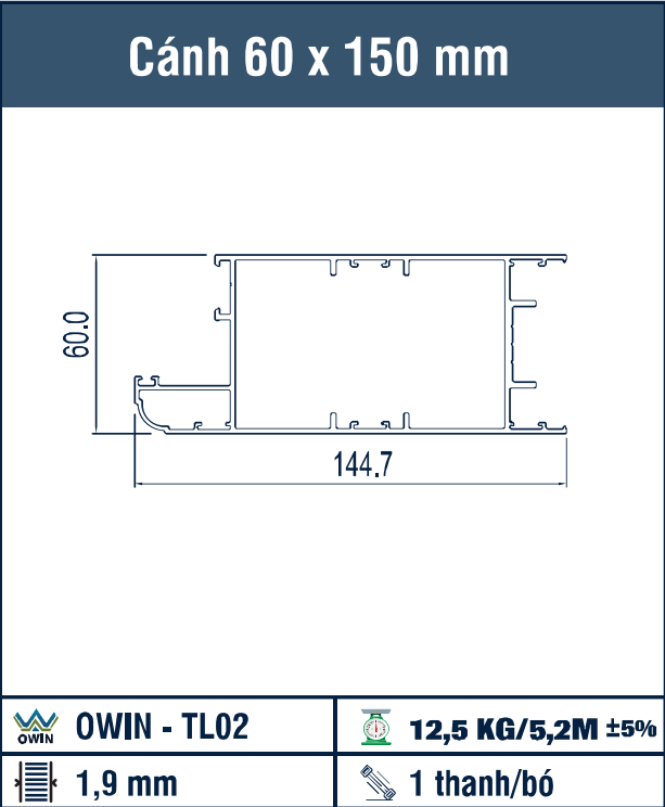 OWIN-TL02 - Cánh 60 x 150 mm dài 5,2m