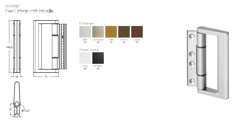 Bản lề treo cánh không điều chỉnh có tích hợp tay kéo (Bạc) Cmech G040002-01