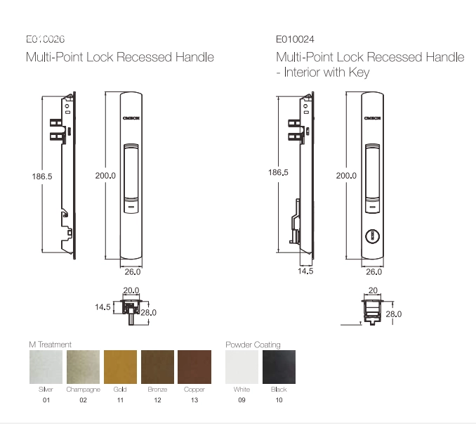 Chốt âm đa điểm 200mm (màu Bạc) Cmech E010026-01