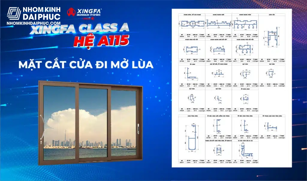 Cửa đi lùa nhôm Xingfa Class A hệ A115