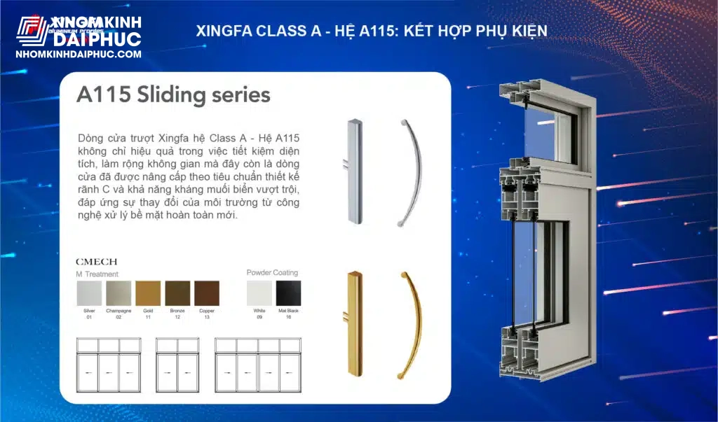 Cửa đi lùa nhôm Xingfa Class A hệ A115