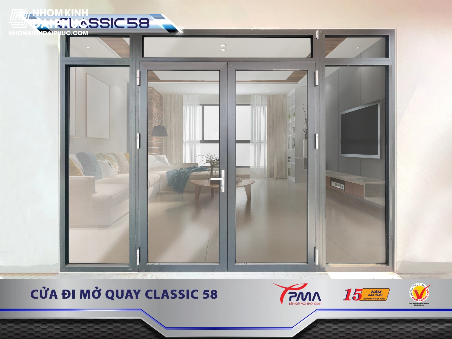 Cửa đi mở quay PMA hệ Classic 58 