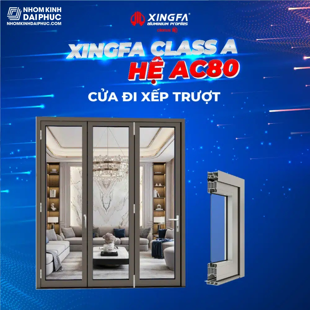 Cửa đi xếp trượt nhôm Xingfa Class A hệ AC80