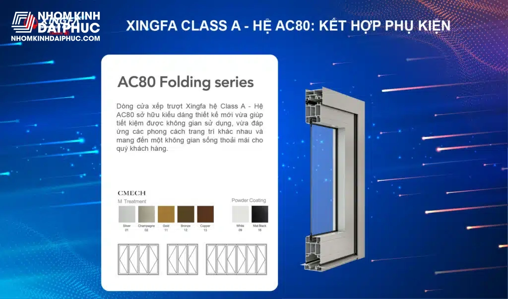 Cửa đi xếp trượt nhôm Xingfa Class A hệ AC80