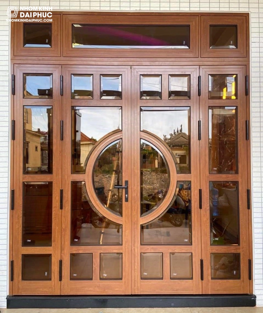 Cửa nhôm xingfa 4 cánh màu vân gỗ