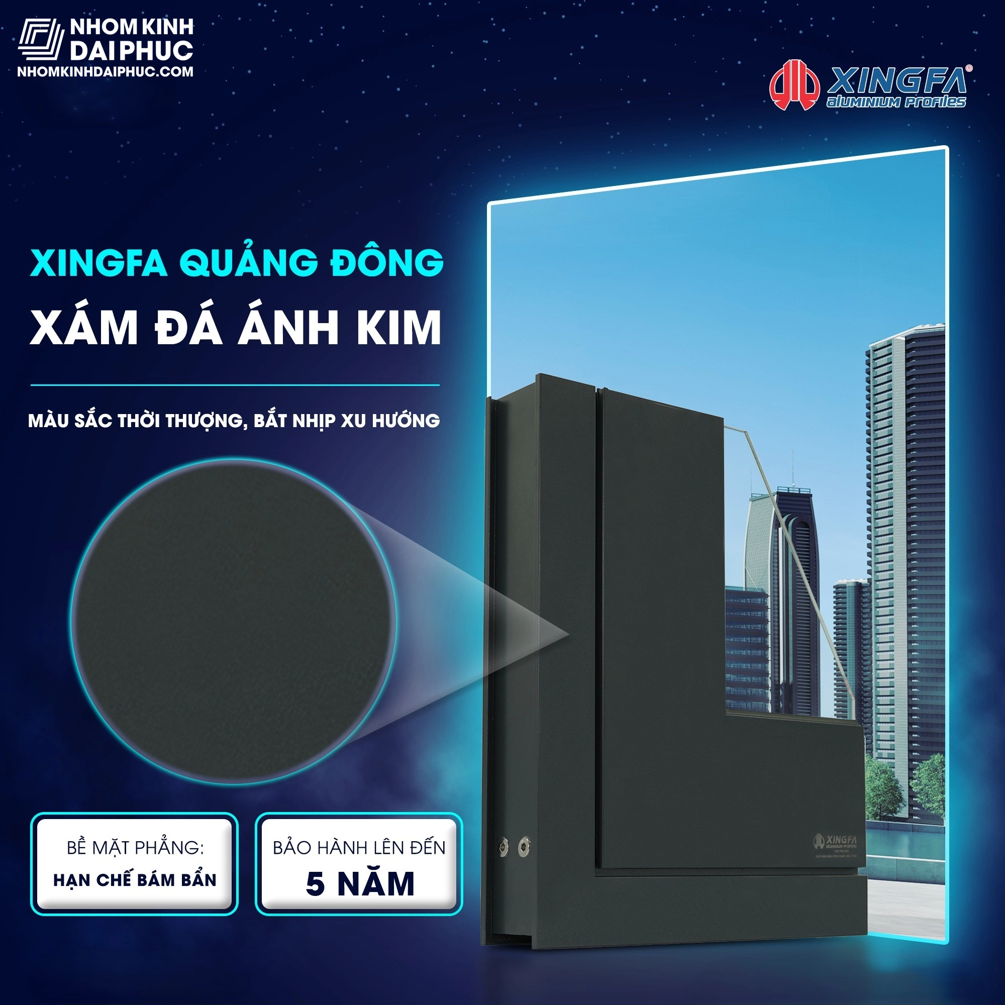 Cửa Nhôm Xingfa Quảng Đông Màu Xám Đá