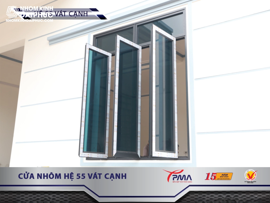 Cửa sổ mở quay nhôm PMA hệ 55 Vát cạnh