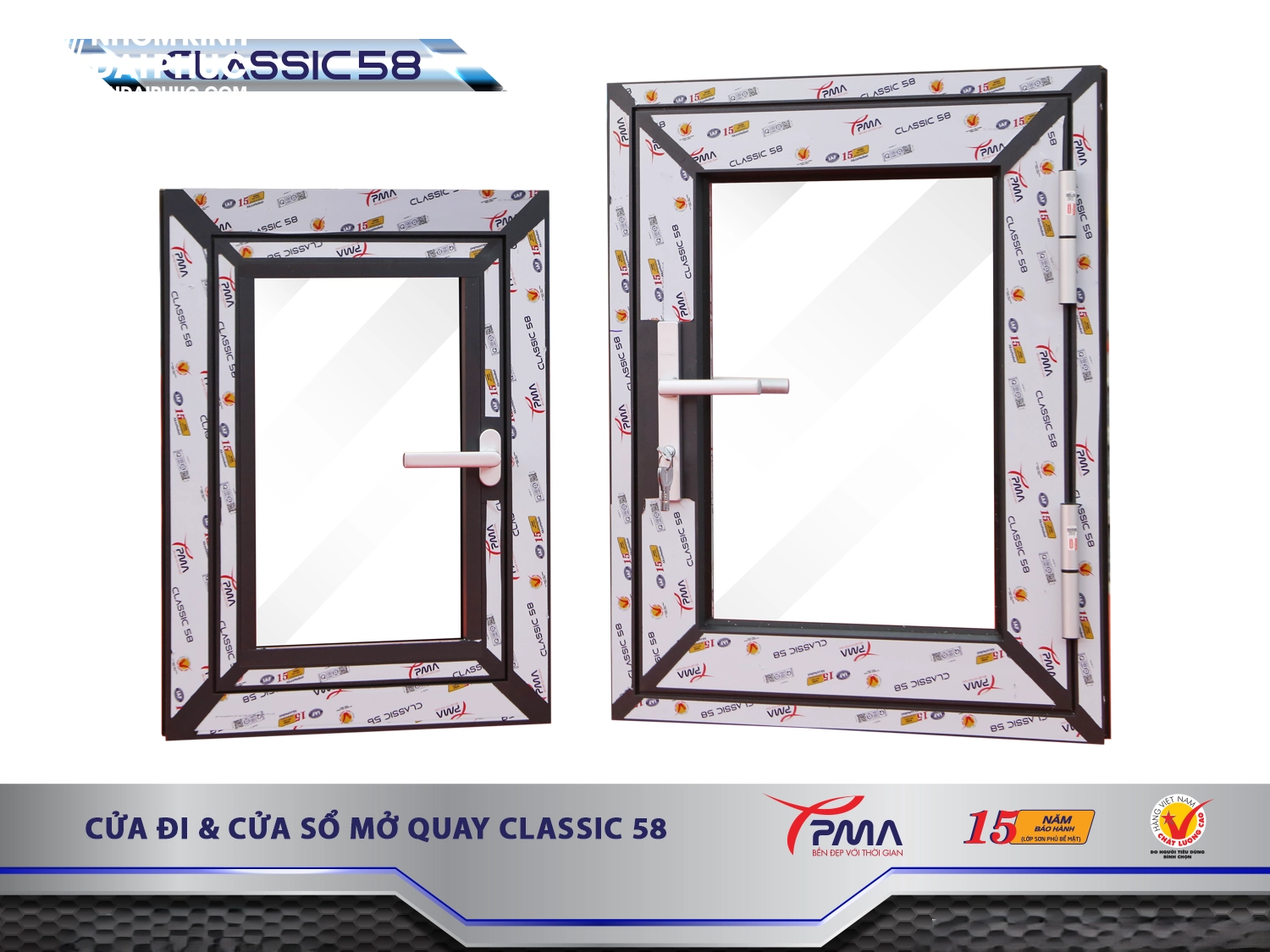 Cửa sổ mở quay nhôm PMA hệ Classic 58