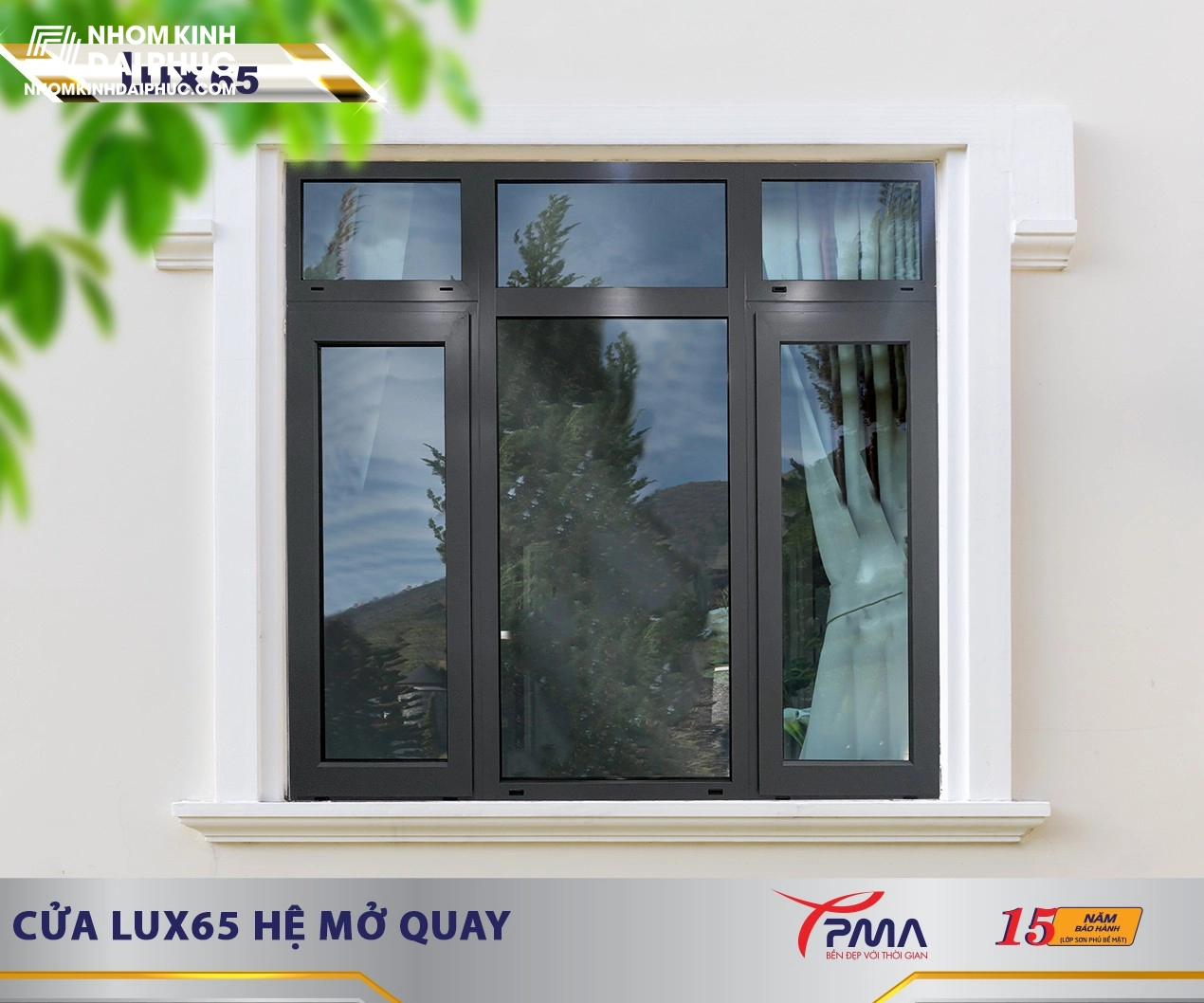 Cửa sổ nhôm PMA mở quay hệ Lux65