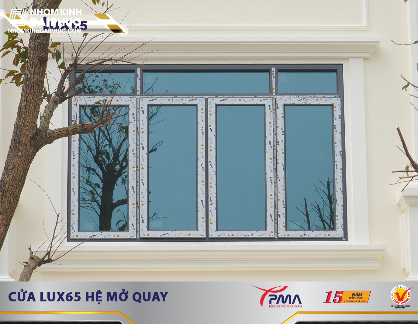 Cửa sổ nhôm PMA mở quay hệ Lux65