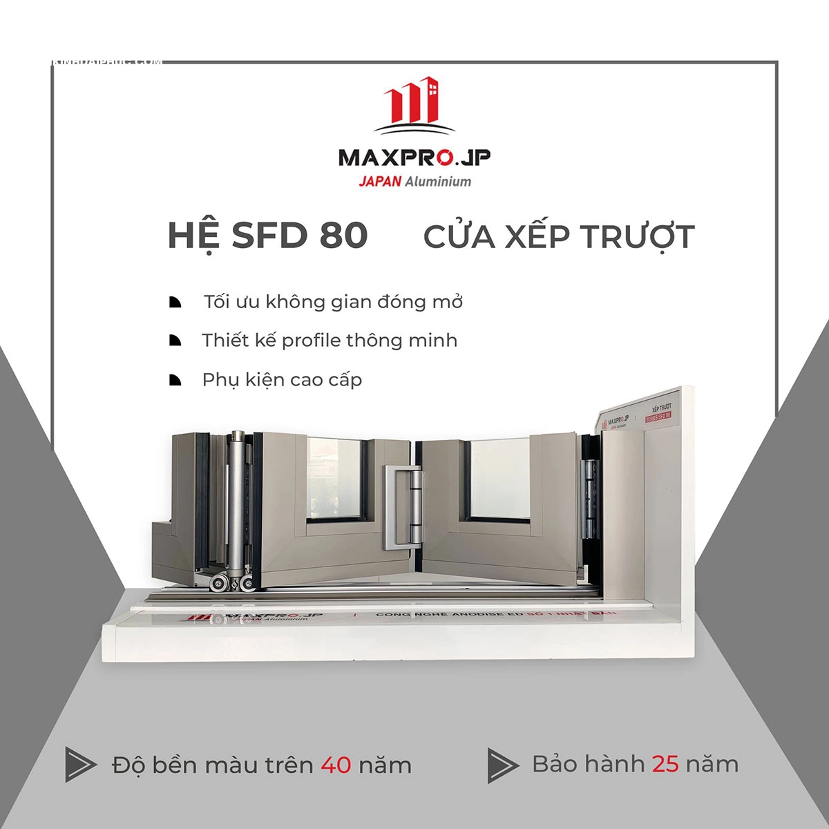 Cửa xếp trượt nhôm Maxpro hệ 80