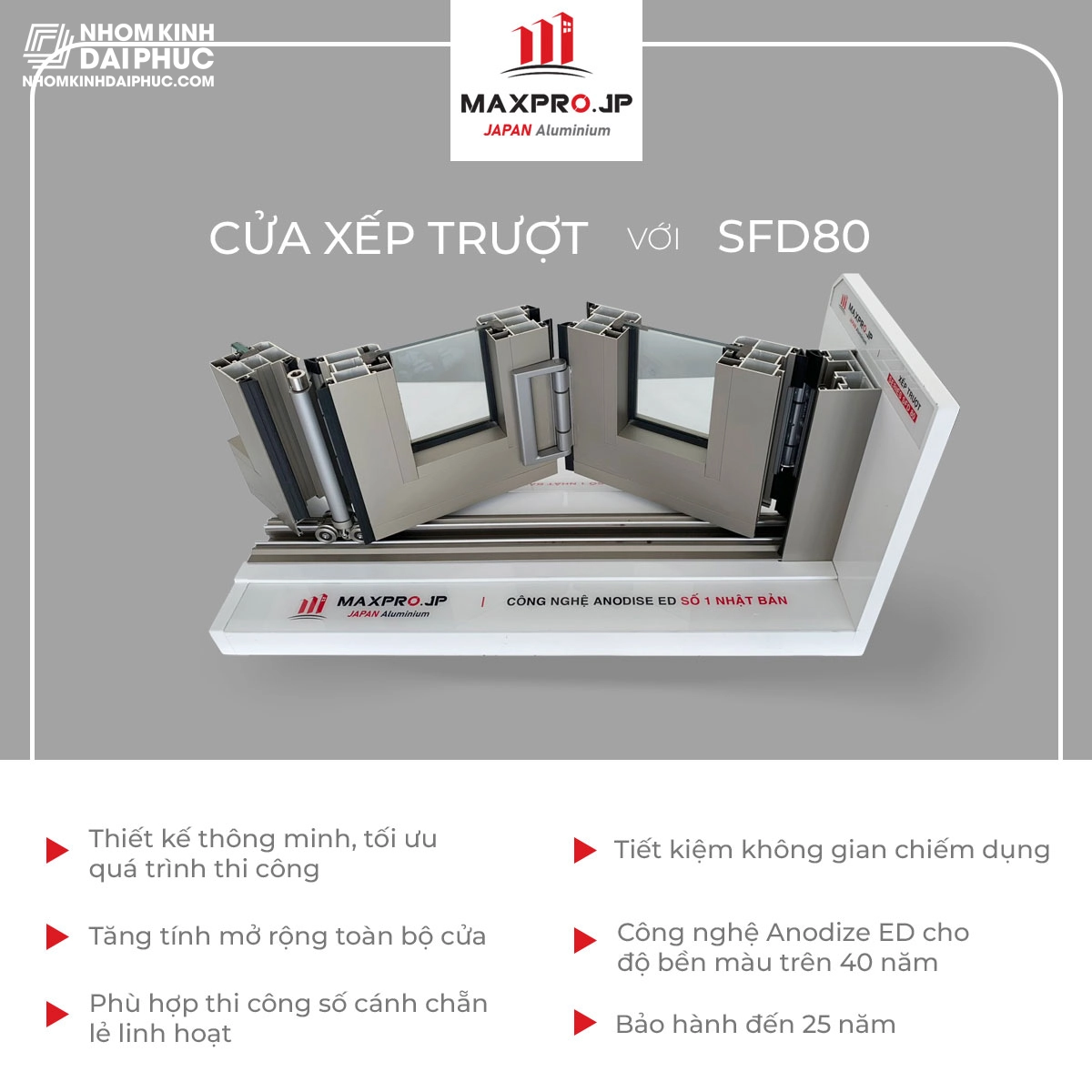 Cửa xếp trượt nhôm Maxpro hệ 80