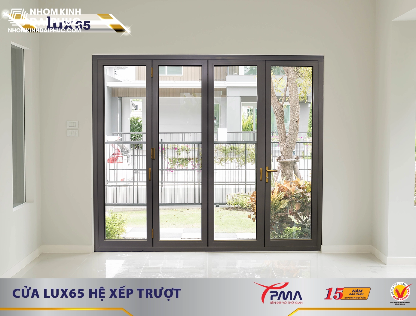 Cửa xếp trượt nhôm PMA hệ 80 Lux65