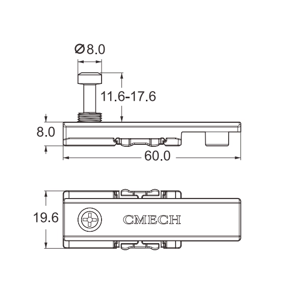 Đầu khóa biên cửa lùa (có núm thắt) Cmech E090009-A