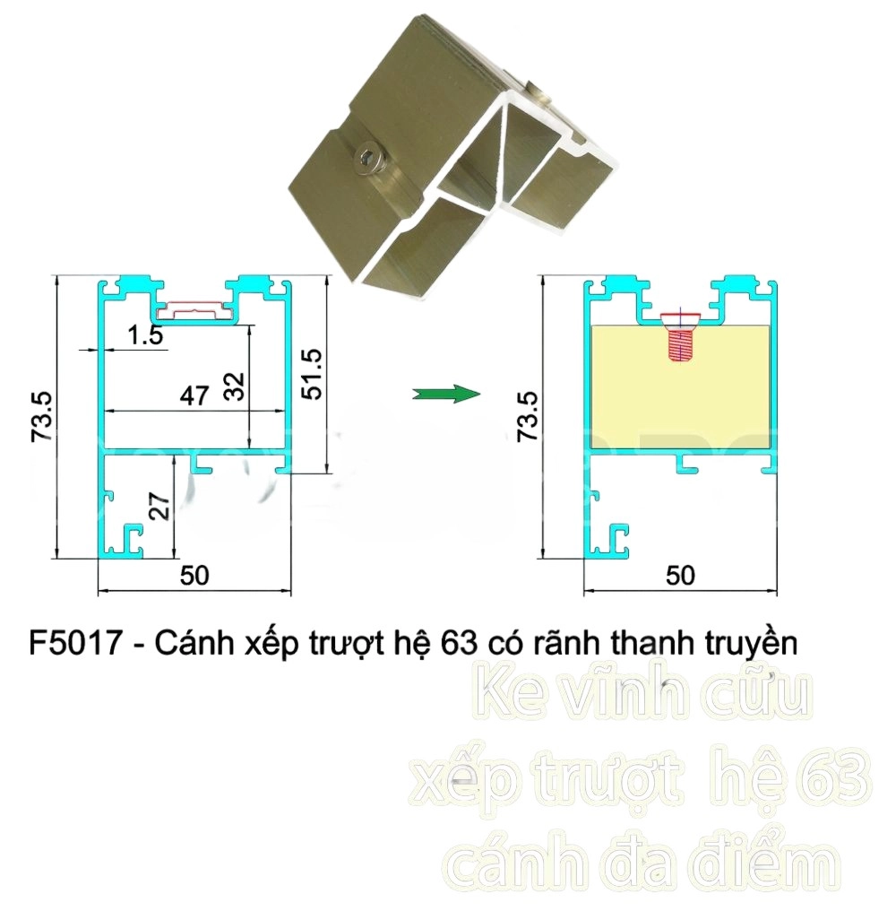 Ke vĩnh cửu cửa đi hệ xếp trượt 63 cũ