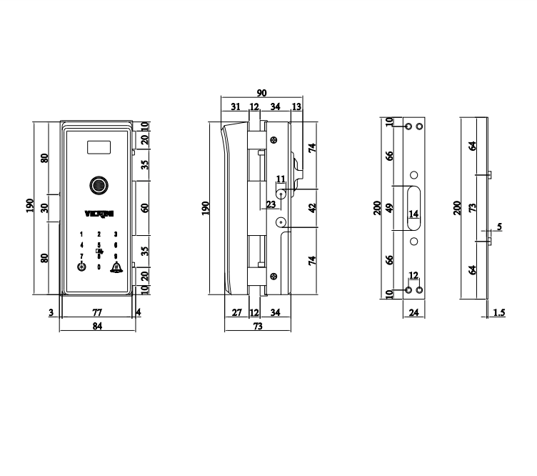 Khóa cửa kính thông minh 1 cánh Vickini 39701.001 SPR