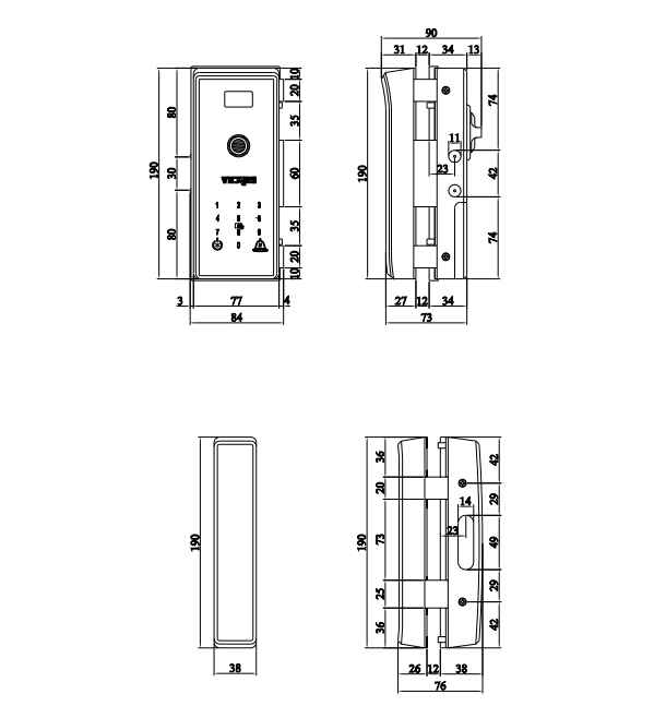 Khóa điện tử cửa kính 2 cánh Vickini 39701.002 SPR