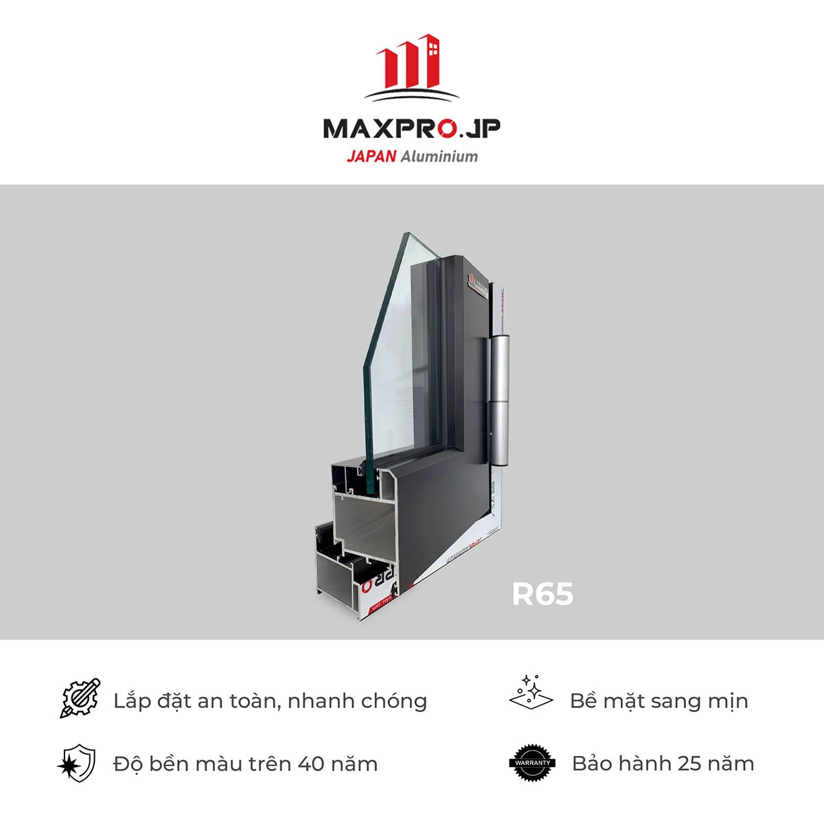 Profile nhôm maxpro hệ 65 màu nâu thu