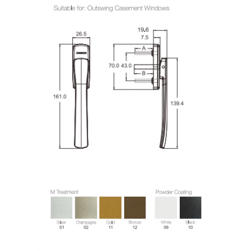 Tay xoay hộp số dẹp (Bạc) Cmech A010004-01 dùng cho cửa xếp trượt