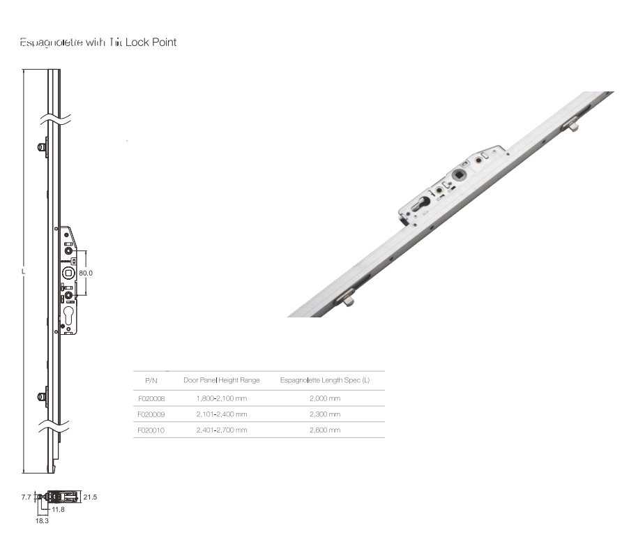 Thanh chuyển động cửa đi trượt - nâng dài 2000mm Cmech F020010