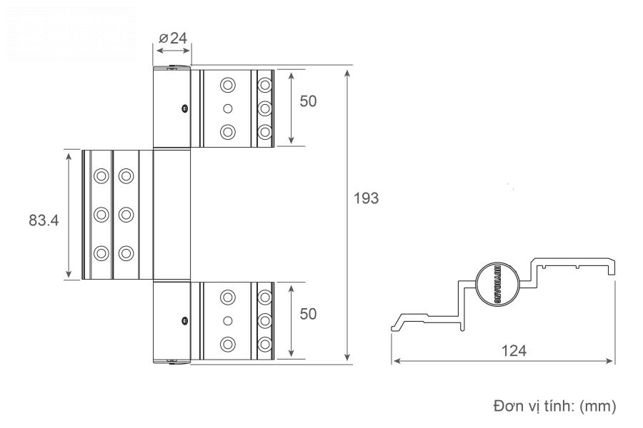 Thông số kỹ thuật Bản lề 4D 2 cánh Xingfa Mạ Titan bạc